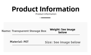 Detailed specifications chart for PET transparent drawer organizer with material data