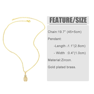Macro detail of gold pineapple necklace pendant with zircons and 45+5cm adjustable chain