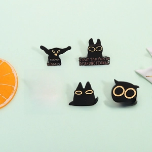 Funny black cat and owl enamel pin set with witty quotes on mint green background