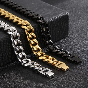 Classic 9mm men's Cuban link chain bracelet in silver, gold, and black finishes