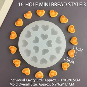 16-cavity heart silicone mold for DIY mini bread food play and fondant cake decoration