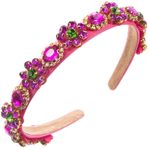 Close-up of Baroque velvet headband with luxury colorful crystal floral embroidery
