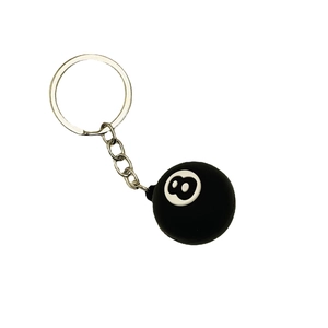 Classic black number 8 billiard ball keychain with silver metal chain and ring accessory