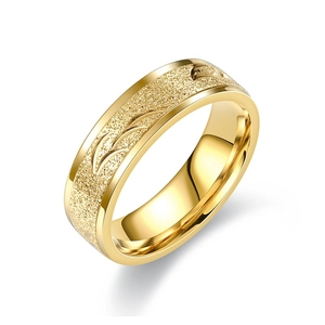 Minimalist gold-plated stainless steel ring with frosted finish and curved engraving