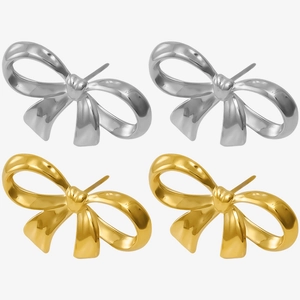 Détail des boucles d'oreilles nœud papillon en acier inoxydable 304 dorées et argentées