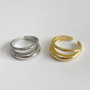 Minimalist double layer S925 sterling silver open rings in gold and silver finishes