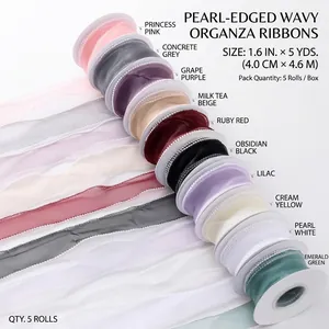 Sheer 4cm pearl fishtail ribbon set for bouquet floral packaging in multiple colors