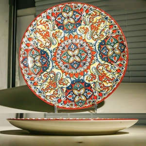 Bohemian ceramic shallow plate 10.5 inch blue dinnerware western steak plate food tray