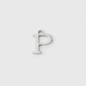 Polished silver stainless steel letter P pendant with top ring for DIY necklace