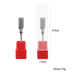 Cylindrical alloy nail drill bit with cross-cut texture and red plastic base