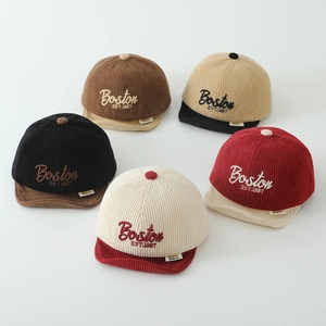Kids corduroy baseball caps with Boston embroidery in five assorted contrast colors