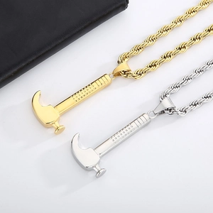 Hip Hop Hammer Pendant Necklace Stainless Steel Industrial Tool Jewelry For Men With Twist Chain