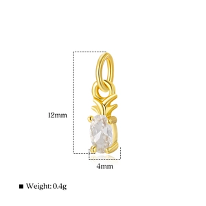 Detailed macro view showing a 12mm x 4mm gold pineapple pendant with size and weight info