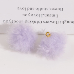 Light purple plush pompom charms with gold loops for DIY jewelry making and crafts