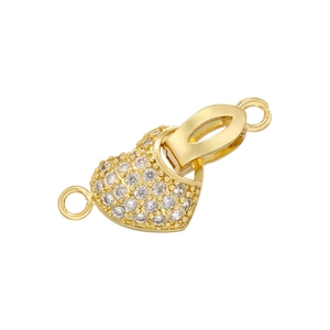 Golden heart jewelry clasp with sparkling zircon stones for DIY necklace and bracelet