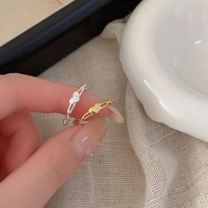 Minimalist 925 sterling silver heart rings in gold and silver hollow chain design