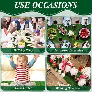 Various usage scenarios for artificial grass table runners in parties, homes, and weddings