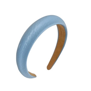 Light blue padded faux leather headband with retro thick sponge and brown inner lining