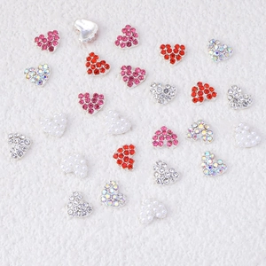 Hollow heart alloy nail charms with rhinestones and pearls for Valentine nail art