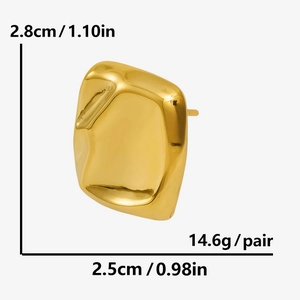 Detailed view of 18k gold irregular metallic earrings measuring 2.8cm by 2.5cm