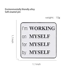 Inspirational 'if not now when?' white square enamel brooch pin made of alloy