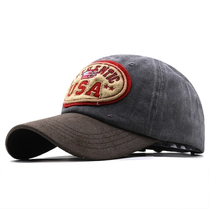 Detail view of American vintage baseball cap featuring premium embroidery and contrast brim