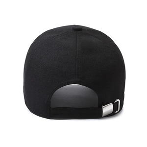 Classic black cotton baseball cap with adjustable silver metal buckle and minimalist style