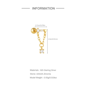 Detail of S925 sterling silver gold stud with AAAAA zirconia and screw back ball