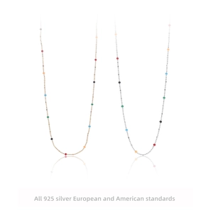 925 Sterling Silver Necklace Colorful Enamel Beaded Chain Minimalist Clavicle Choker Jewelry For Women