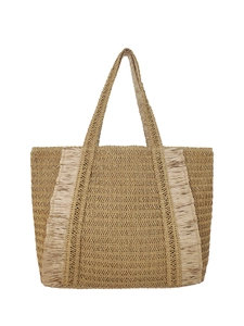 Large capacity woven straw tote bag with tassel accents for summer beach vacations