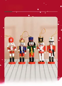 Set of five 13cm wooden Christmas nutcracker soldiers featuring unique hand-painted details