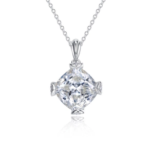 Luxury 925 Sterling Silver Palace Vintage Flower Pendant Necklace With Square Cut Rhinestone White Gold Tone For Women Banquet