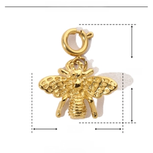 Detailed size view of a gold bee pendant in stainless steel with spring clasp measure