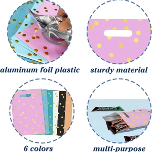 Colorful polka dot foil gift bags for birthdays, multi-pack for party favors and candy