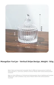Detailed size specifications of the ribbed crystal glass storage jar with dimensions shown