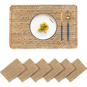 Juego de manteles individuales tejidos japoneses con mantel grande y posavasos