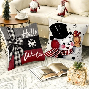 Christmas Pillow Covers Polyester Linen Texture Snowman Santa Claus Winter Holiday Home Decor