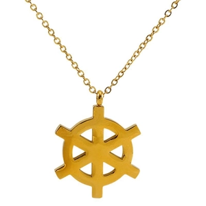 18K gold plated stainless steel necklace featuring a nautical ship wheel helm pendant