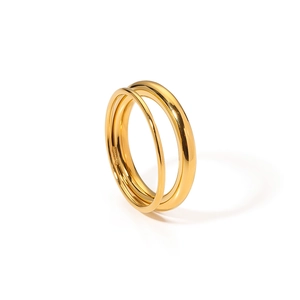Polished double-layer hollow minimalist gold ring for women in stainless steel
