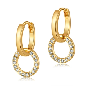 Gold double hoop earrings with micro-paved cubic zirconia pendants for a luxury look
