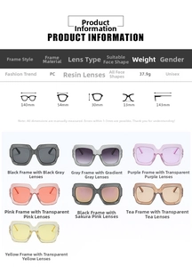 Detailed size chart and multi-color specifications for vintage rhinestone square sunglasses