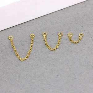 Detailed view of gold tassel link chains in three lengths with closed loops for jewelry making
