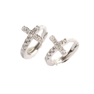 Elegant S925 sterling silver cross hoop earrings with sparkling cubic zirconia inlay