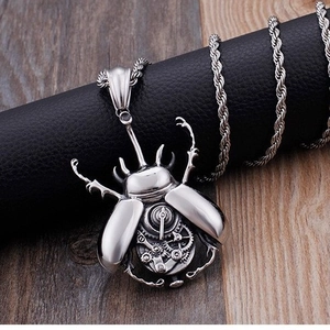 Beetle Pendant Necklace Steampunk Mechanical Gear Stainless Steel Punk Gothic Style Biker Jewelry For Men