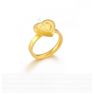 Macro shot of 12mm gold stainless steel heart ring with textured dotted edges