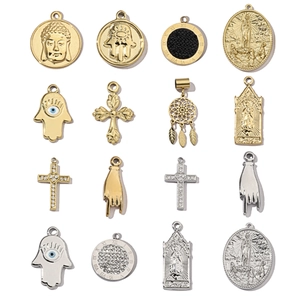 Religious Stainless Steel Pendants For DIY Jewelry Making Hamsa Hand Cross Virgin Mary Buddha Mirror Polished Charms