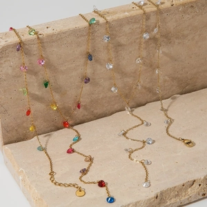 Set Di Gioielli Collana A Y E Bracciale In Acciaio Inossidabile Zircone Colorato Per Donna Stile Dopamina