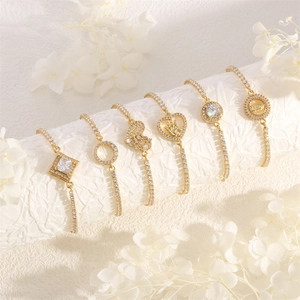 18K gold plated copper bracelets with sparkling zircons and adjustable pull chain style