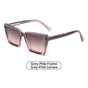 Square grey-pink gradient sunglasses with transparent oversized frame for women