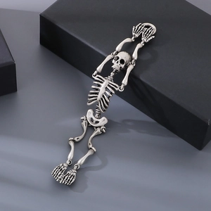 Gothic antique silver skull bracelet in stainless steel with articulated skeletal design